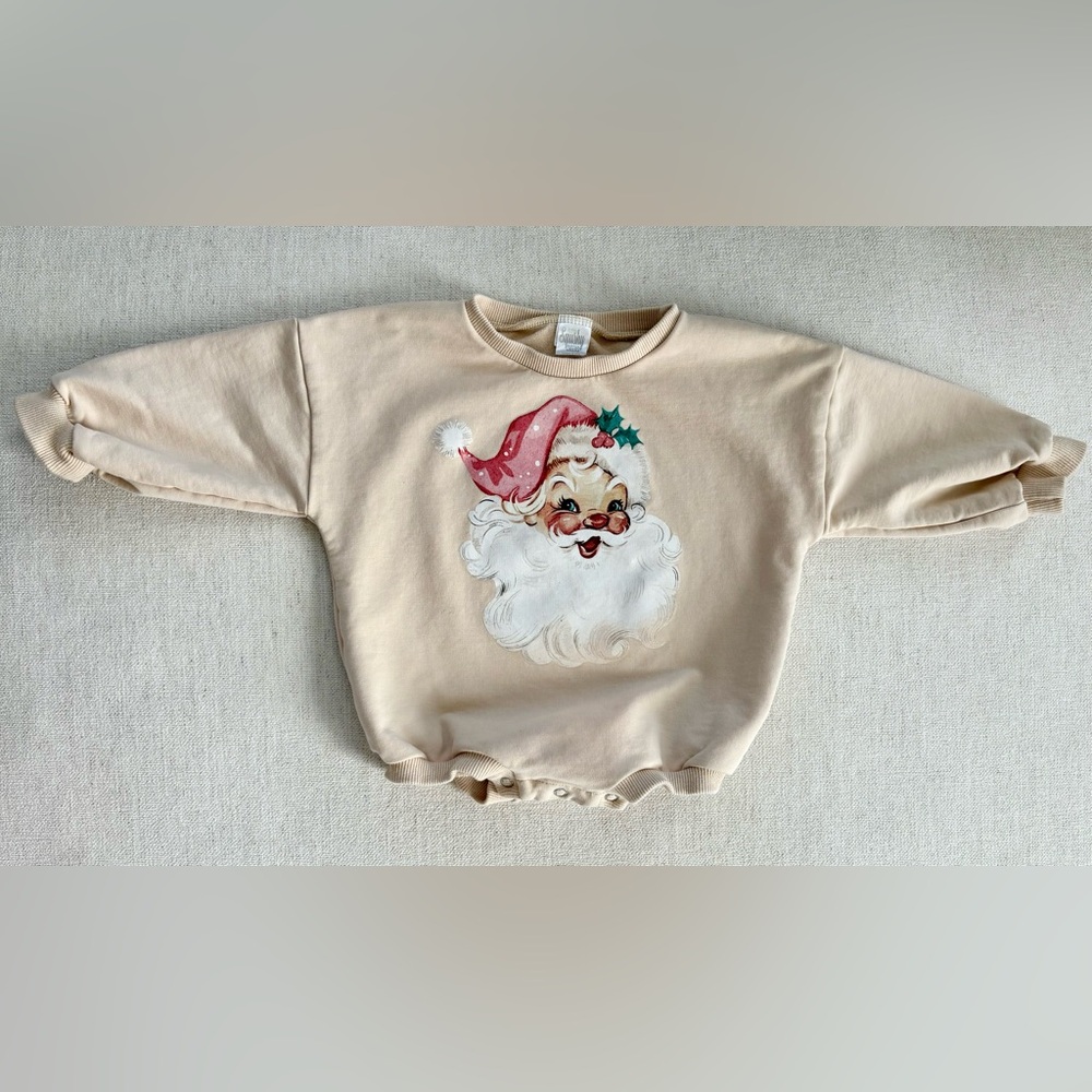 Vintage Santa Baby Romper Cream Sz 12 months